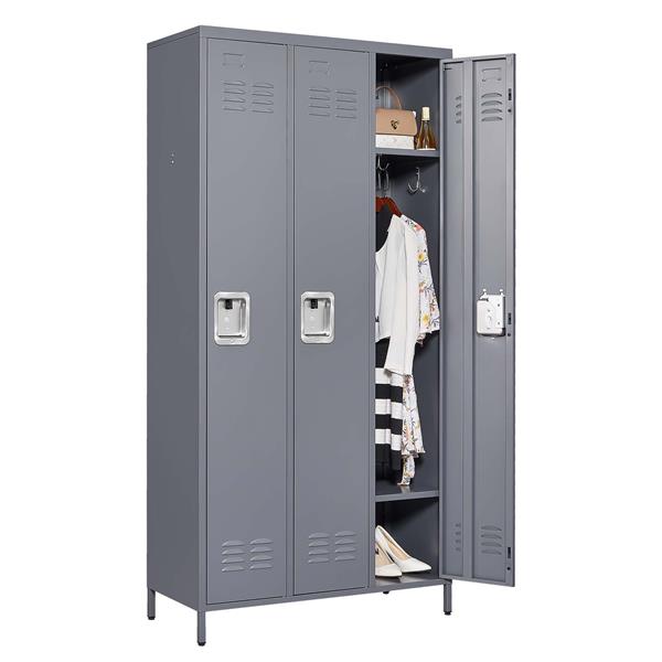 3 Door 72"H Metal Lockers With Lock for Employees,Storage Locker Cabinet  for Home Gym Office School Garage,Gray