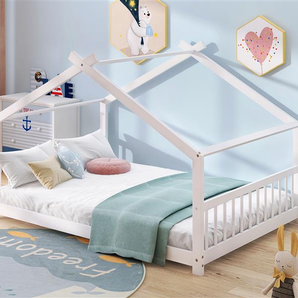 Full Size House Bed Wood Bed, White