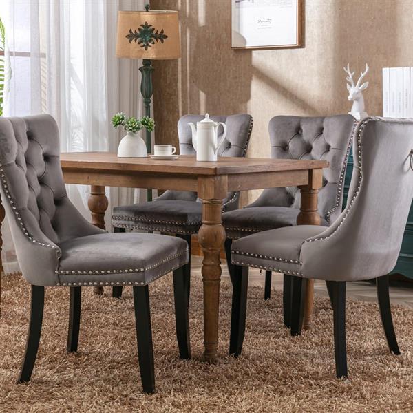 Modern, High-end Tufted Solid Wood Contemporary Velvet Upholstered Dining Chair with Wood Legs Nailhead Trim 2-Pcs Set,Gray