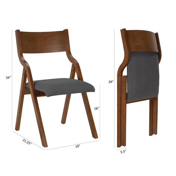 Upholstered folding Dining chair, space saving, easy to carry, Dining Room, 2-Pack-Grey+Walnut