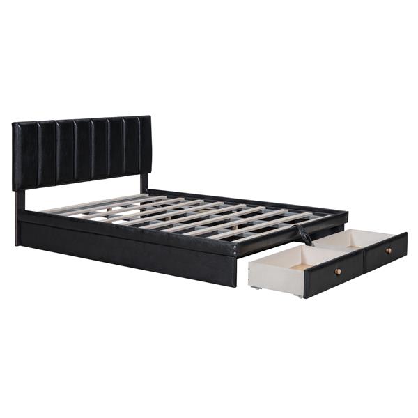 Full Size Upholstered Bed with Hydraulic Storage System and Drawer, Black