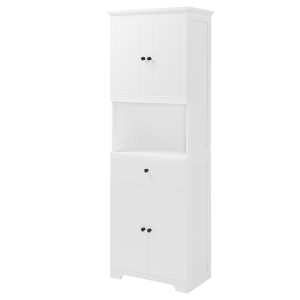 Tall Bathroom Cabinet with Four Doors, Large Storage Space Open Shelve, Upper Storage Cabinet, White 