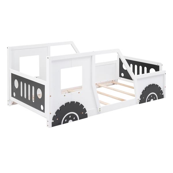 Twin Size Classic Car-Shaped Platform Bed with Wheels,White