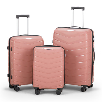 FCH V-shaped stripes 3-in-1 PP trolley case 20in 24in 28in PP iron trolley fashionable color - rose gold (grain pattern)