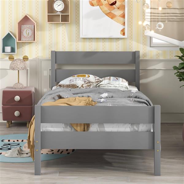 Twin Bed with Headboard and Footboard,Grey