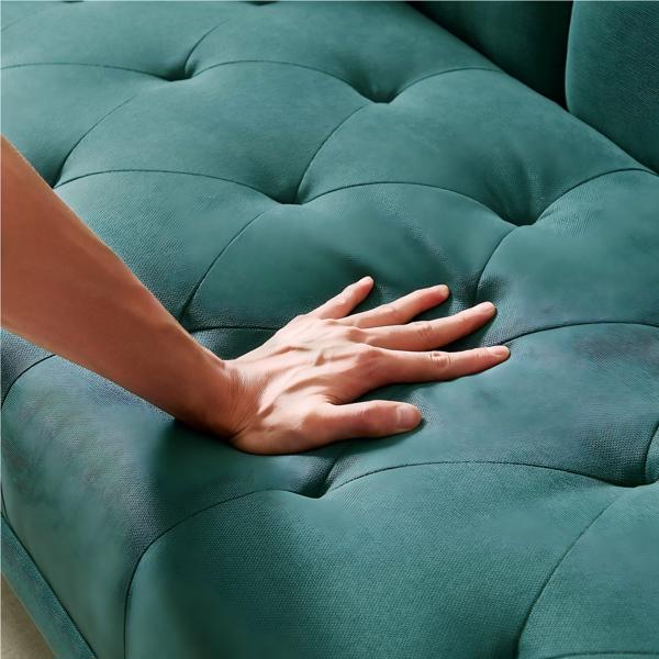 Dark Green Linen Convertible Sofa and Bed, Square Arm Armrests, Can Hold Water Cup, Two Pillow