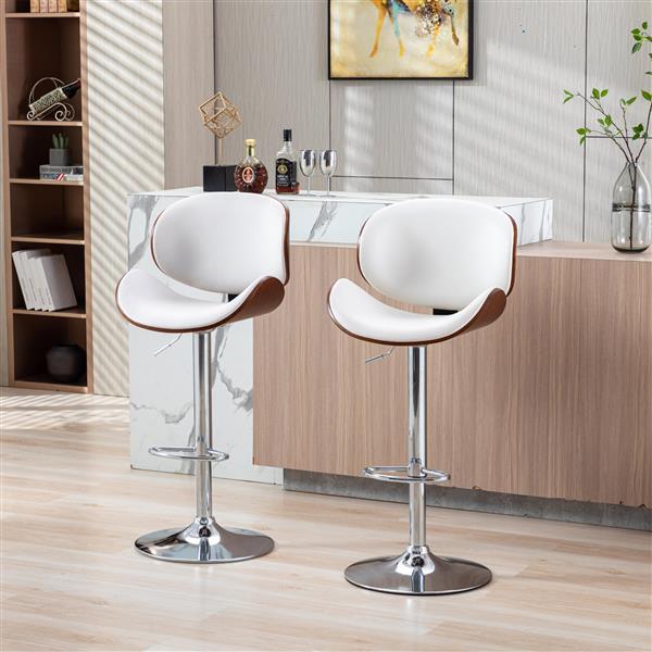 Adjustable Bar Stools , Upholstered Swivel Barstool, white PU Leather Barstools (Set of 2)