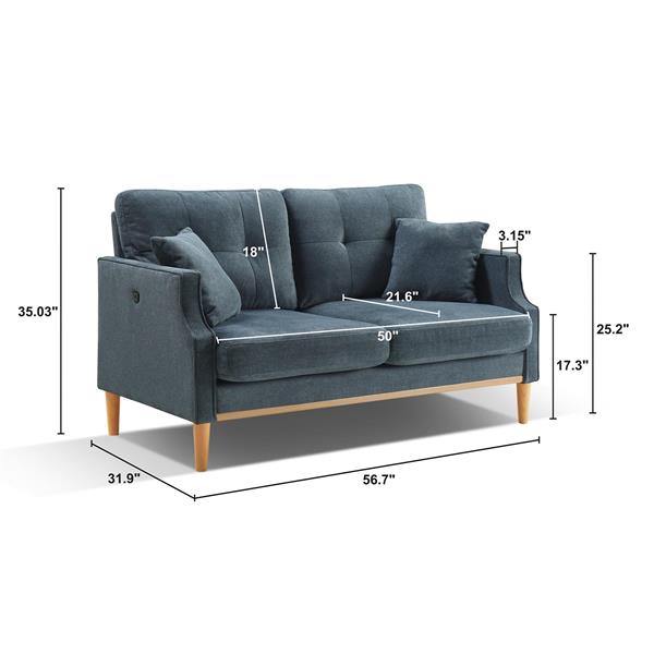 Loveseats 2 Seater Sofa For Primary , Bed Room, Office, waterproof fabric , USB Charge Port , 2  Pillows,Wood Legs