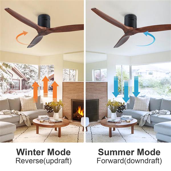 52 In.Solid Wood Blade Low Profile Ceiling Fan without Light