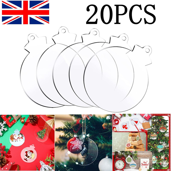 20PC Clear Christmas Baubles Perspex Acrylic Baubles DIY Craft Tree Decoration