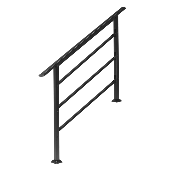 Handrails for Outdoor Steps, Wrought Iron Handrail Fits 1 to 4 Steps, Transitional Handrail with Installation Kit, Black