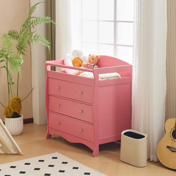 3-layer Drawer with Safety Belt Pink 90.5*58*92cm Wooden Bed Density Board Baby