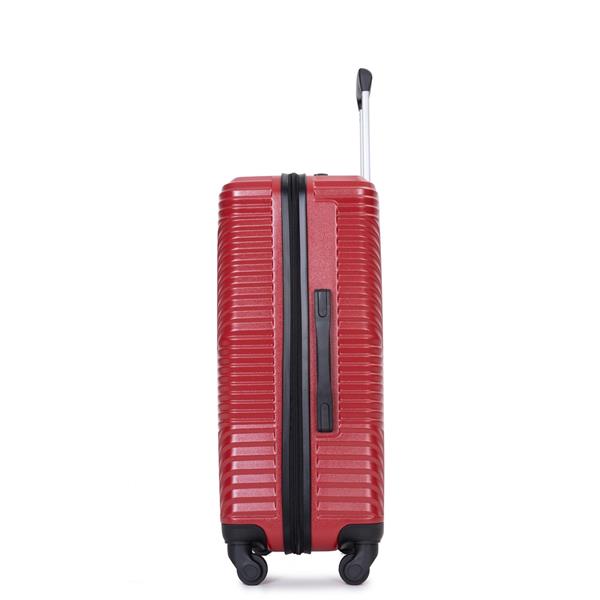 3 Piece Luggage Sets PC+ABS Lightweight Suitcase with Two Hooks, Spinner Wheels, (20/24/28) Red