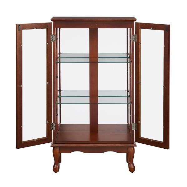 Curio Cabinet Lighted Curio Diapaly Cabinet with Adjustable Shelves and Mirrored Back Panel, Tempered Glass Doors (Walnut, 3 Tier), (E26 light bulb not included)