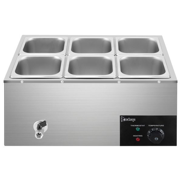 ZOKOP 110V 1200W 3L*6 Stainless Steel Small Six Plates Heating Food Warming Soup Pool Silver