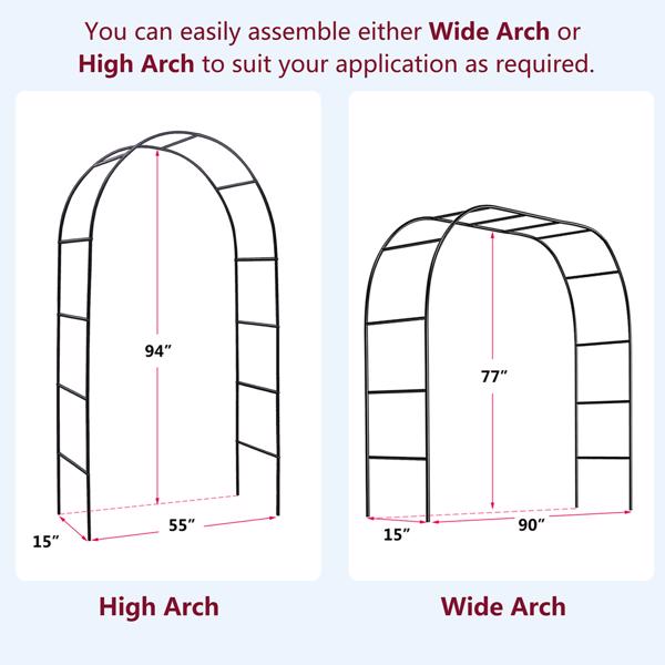 7'8" H x 4'5" W Metal Garden Arch Trellis,Adjustable Arbor Trellis for Garden Climbing Plants Support，Black