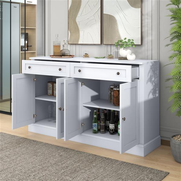 Kitchen Sideboard Storage Buffet Cabinet with 2 Drawers & 4 Doors Adjustable Shelves for Dining Room, Living Room (White)