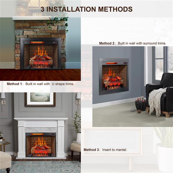 28inch Infrared Electric Fireplace Insert, Touch Panel Home Decor Heater, Smokeless Firebox With Trim Kit