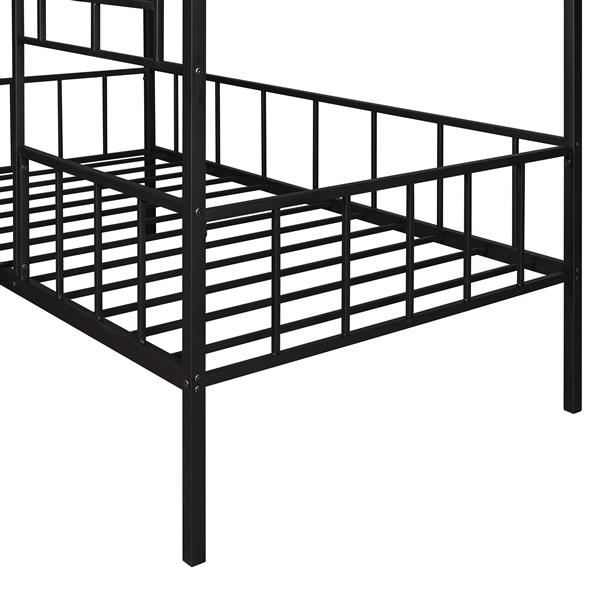 Metal House Bed Frame Twin Size with Slatted Support No Box Spring Needed Black