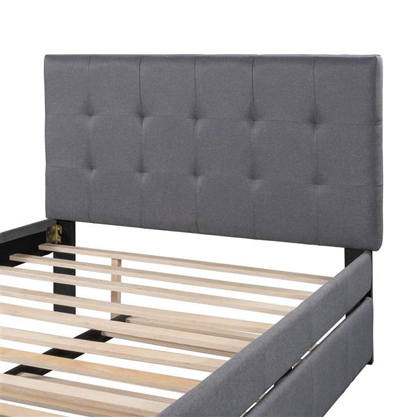 Linen Upholstered Platform Bed With Headboard and Trundle, Full