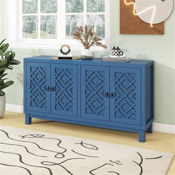 Large Storage Space Sideboard, 4 Door Buffet Cabinet with Pull Ring Handles for Living Room, Dining Room (Navy)