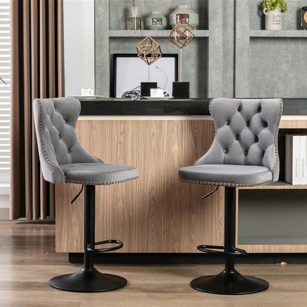 Furniture,Swivel Velvet Barstools Adjusatble Seat Height from 25-33 Inch,17.7 inch base, Modern Upholstered Bar Stools with Backs Comfortable Tufted for Home Pub and Kitchen Island,Gray,Set of 2