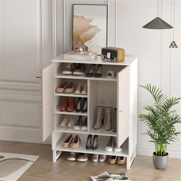 Shoe Cabinet with Doors, 6-Tier Shoe Storage Cabinet with Shelves, Wooden Shoes Rack Shoe Storage Organizer for Entryway, Hallway, Closet, Living Room, White