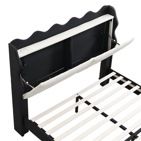 Full Size Upholstery Platform Bed Frame with LED Light Strips and Built-in Storage Space,Black