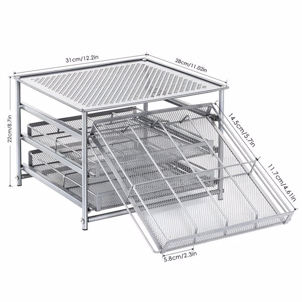 Lipper International Alloy Steel Three-Tier Tilt Down Kitchen and Cooking Spice Drawer