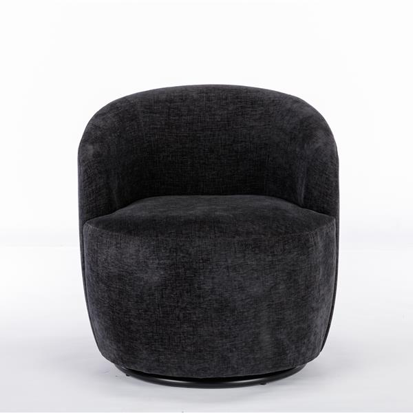 Chenille Fabric Swivel Armchair Barrel Chair With Black Powder Coating Metal Ring,Black