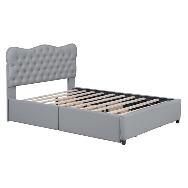 Full Size PU Leather Upholstered Platform Bed with 4 Drawers, Gray