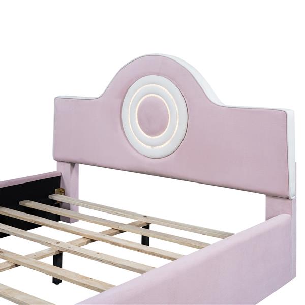 Full Size Upholstered Platform Bed with LED Headboard, Pink