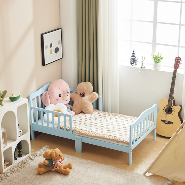 Single Vertical Board with Guardrails on Both Sides Blue 135*75*62.5cm Wooden Bed Pine Children