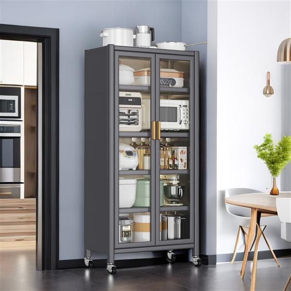 Open-door kitchen shelving Floor-to-ceiling multilevel household microwave storage cabinet bowls side cabinets cabinets Storage cabinets Grey color