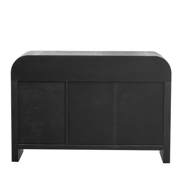 Retro Minimalist Curved Sideboard with ld Handles and Adjustable Dividers for Living Room or Dining Room (Antique Black)