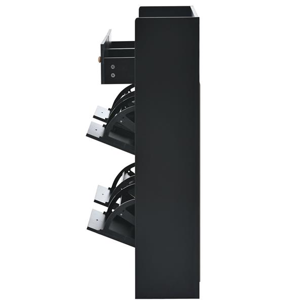 Modern Shoe Cabinet with 4 Flip Drawers, Multifunctional 2-Tier Shoe Storage Organizer with Drawers, Free Standing Shoe Rack for Entrance Hallway, Black.