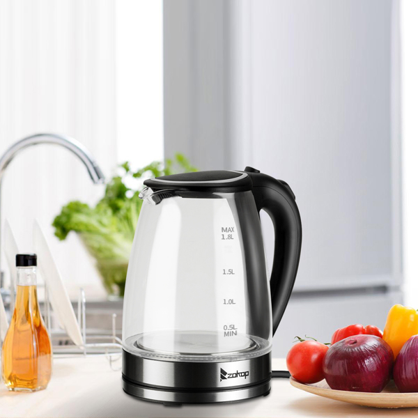 【Old Code：93541003】 ZOKOP HD-1857-A 110V 1200W 1.8L Electric Glass Kettle US Plug