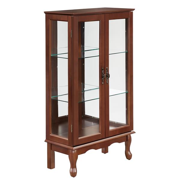 Curio Cabinet Lighted Curio Diapaly Cabinet with Adjustable Shelves and Mirrored Back Panel, Tempered Glass Doors (Walnut, 3 Tier), (E26 light bulb not included)