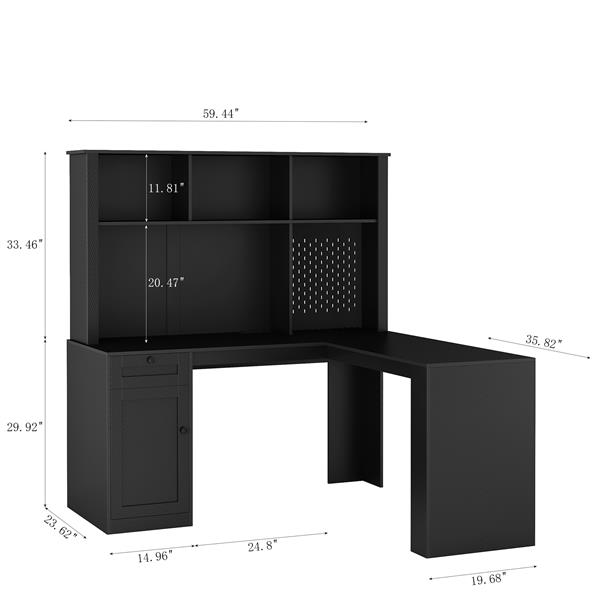 L Shaped Desk with Charger,Computer Desk with Drawers,Bookshelf & Hutchwith LED Light,Modern Corner Desk,Home Office Desk,L-Shaped Study Table Writing Desk,Corner Gaming Computer Desk with Storage