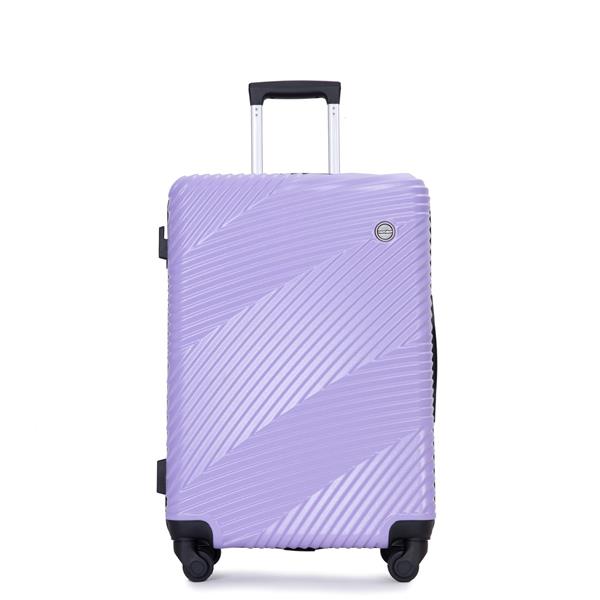 3 Piece Luggage Sets PC+ABS Lightweight Suitcase with Two Hooks, Spinner Wheels, (20/24/28) Light Purple