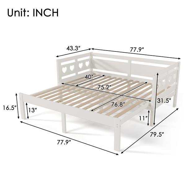 Twin Extending Daybed with Trundle, Wooden Daybed, White