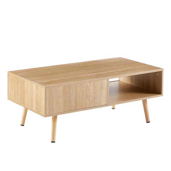 41.34" Rattan Coffee table, sliding door for storage, solid wood legs, Modern table  for living room , natural