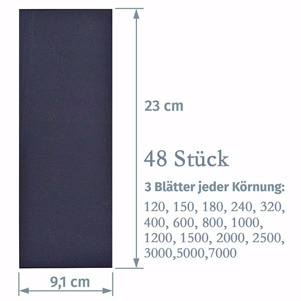 Profi Schleifpapier Set 120-7000 Körnung 48 Stück für Nass und Trocken Holzmöbel