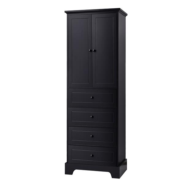 Storage Cabinet with 2 Doors and 4 Drawers for Bathroom, Office, Adjustable Shelf, MDF Board with Painted Finish, Black