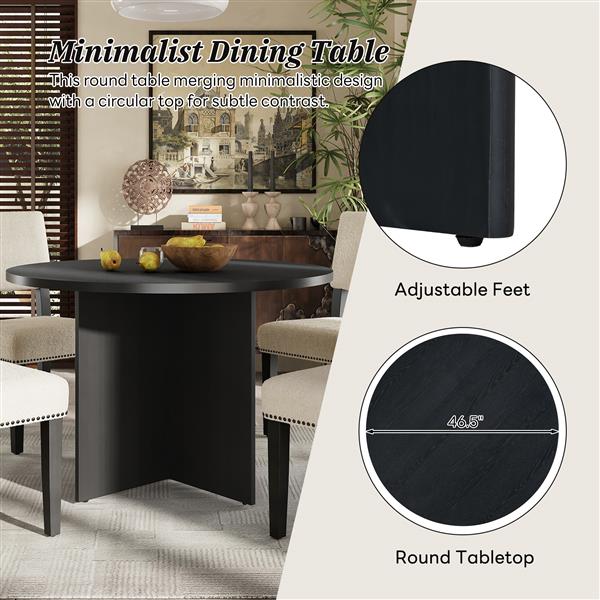 Modern 5-Piece Round Dining Table Set Pedestal Kitchen Table Set with 4 Upholstered Dining Chairs for Studio, Apartment, Small Places, Black