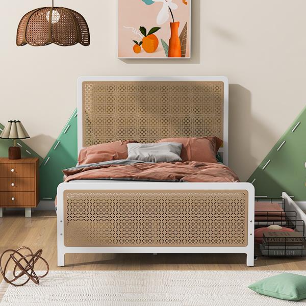 Full Size Metal Platform Bed with 2 Drawers, White