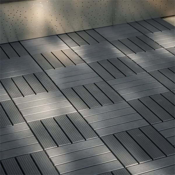 44pcs Straight stripe dark grey 11.8 "x 11.8" (30cmx30cm) interlocking deck plastic tiles, non-slip and waterproof, indoor and outdoor all-day terrace tiles, 3D imitation wood grain, patio, balcony