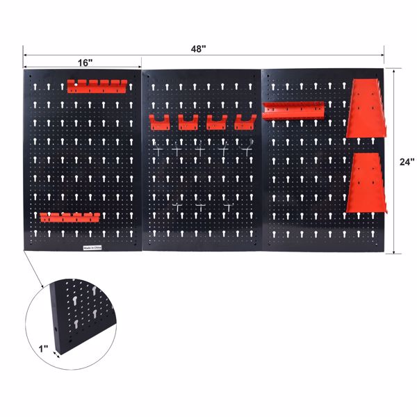 Pegboard Wall Organizer, 4ft Metal Garage Pegboard Tool Organizer w/3 Pegboards, Drill Bit Rack, Wrench Rack, Hooks Accessories, Wall-Mounted Tool Storage Pegboard for Workshop Warehouse, Black 