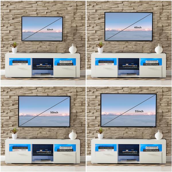 White morden TV Stand with LED Lights,high glossy front TV Cabinet,can be assembled in Lounge Room, Living Room or Bedroom,color:WHITE