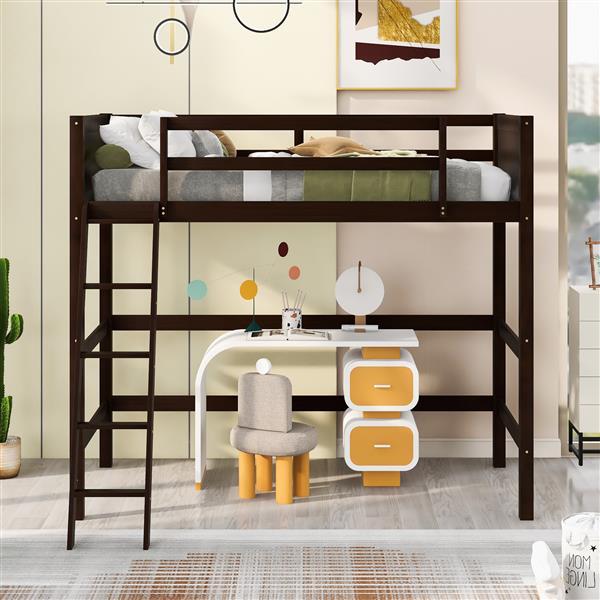 Solid Wood Twin Size Loft Bed with Ladder(Espresso)